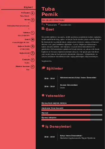 Fen Bilgisi Öğretmeni CV Örnekleri cv indir
